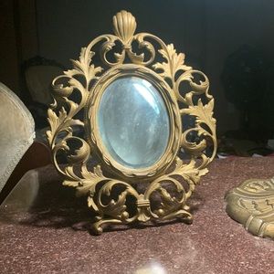 Antique Tabletop Gilt Mirror Picture Frame Cast Iron Moody Victorian 🖤
